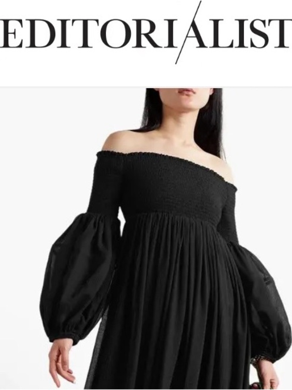 Chloe Off-Shoulder Black Smocked Bodice Top